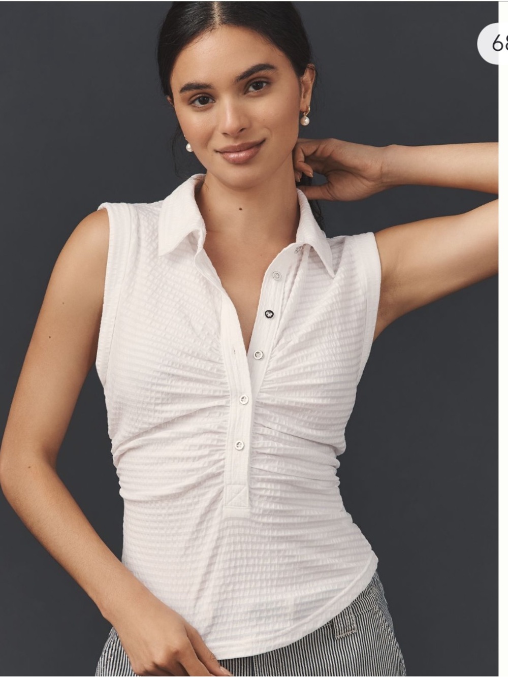 Pilcro White Ruched Collared Tank
